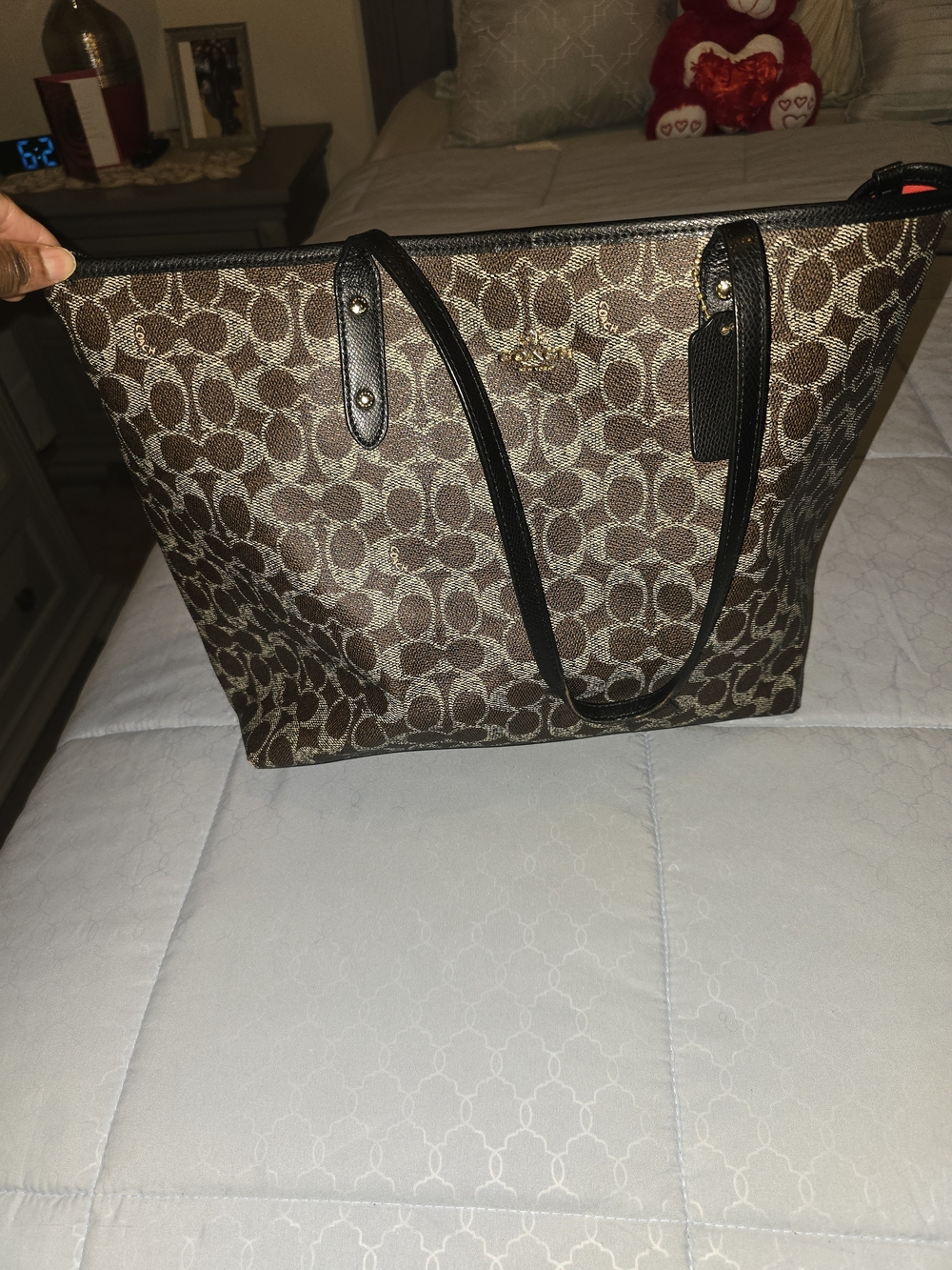 Coach Brown Signature Canvas Tote with Black Handles